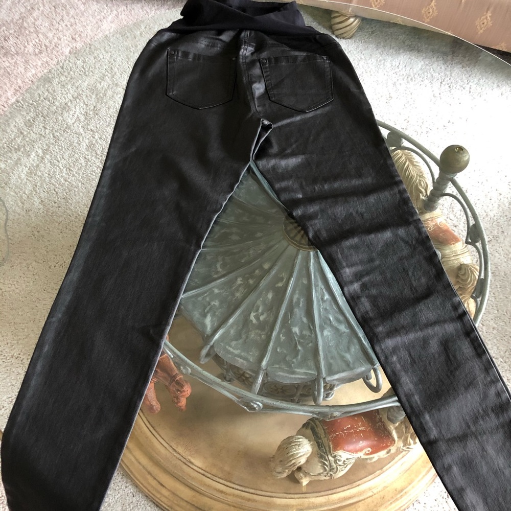 Indigo Blue Faux Leather Maternity Skinny Jeans - Picture 4 of 6